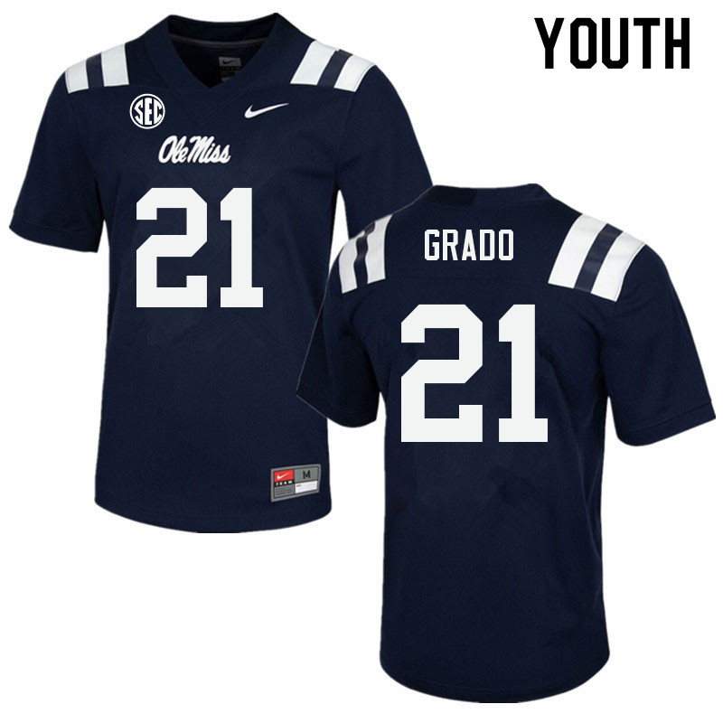 Alex Grado Ole Miss Rebels NCAA Youth Navy #21 Stitched Limited College Football Jersey UOG3358OD